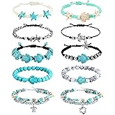 FASACCO 10 PCS Turtle Ankle Bracelets for Women Waterproof Handmade Starfish Sea Turtle Bracelet Adjustable Boho Summer Beach Bracelets for Women Men Bahamas Souvenirs
