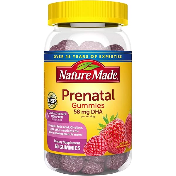 Amazon Com Nature Made Prenatal Gummy Vitamins With Dha Folic Acid Choline 60 Ct Clinically Proven Absorption Of Folic Acid Good Source Of Choline To Support Baby Development And Mom