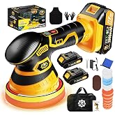 Niusken Cordless Car Buffer Polisher kit, DA Polisher with 2*21V Batteries | 2x 21V 2000mAh Batteries, 6-speed, LED Display, Random Orbital, 18 pcs Assorted Polishing Pads for Car Detailing-Yellow