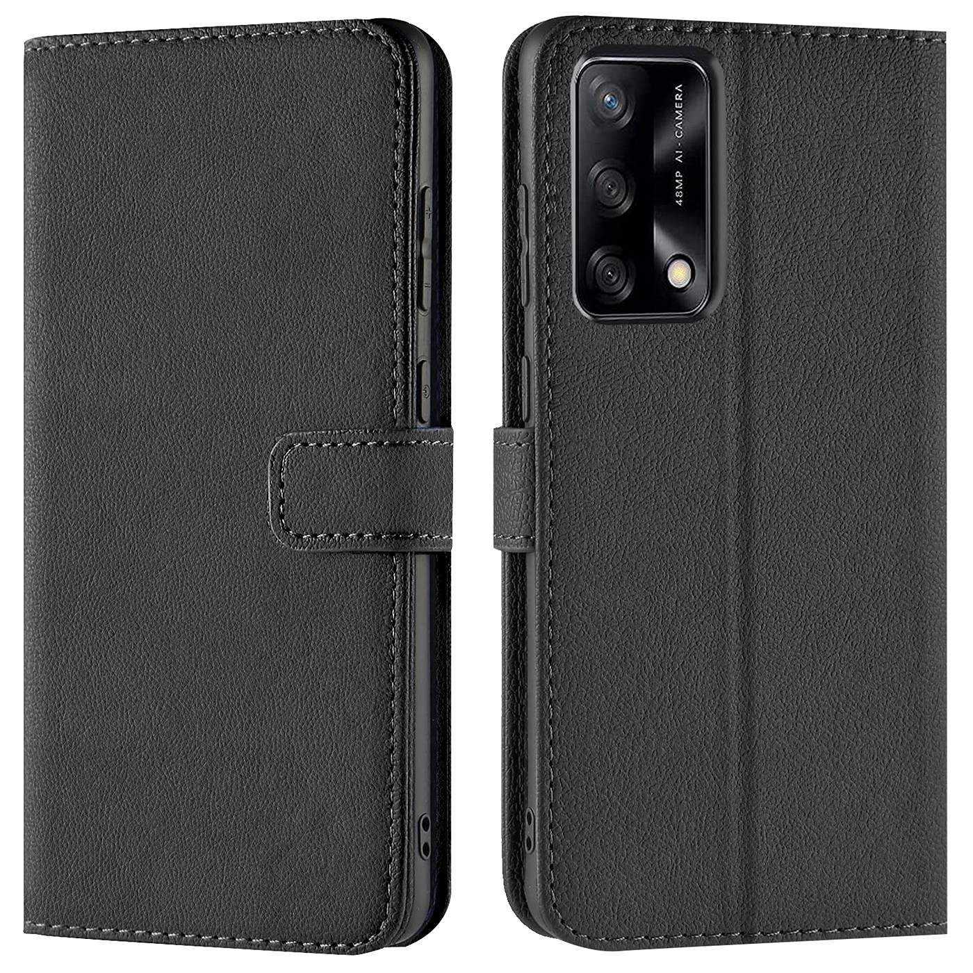 Verco Wallet Case for OPPO A74 4G Book Cover with Magnetic Closure compatible with OPPO A74 4G Flip Case with Card Slots Faux Leather - Black