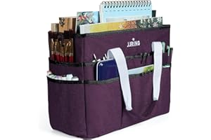 JJRING Craft Organizer Tote Bag, Large Art Storage Box with Multiple Pockets, Dark Purple Sewing Bag for Arts, Crafts, Scrapb