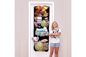 Lilly's Love Over Door Stuffed Animal Toy Storage Hanging Organizer | 4 Expandable Mesh Net Pockets, Stores Loads of Plush Toys | Large Plushie Display for Boys, Girls | Black (65" x 23")
