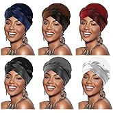 Vabean 6 Pcs African Black Women Turban Caps Beanie Headscarf Pre-Tied Twisted Braid Head Wraps