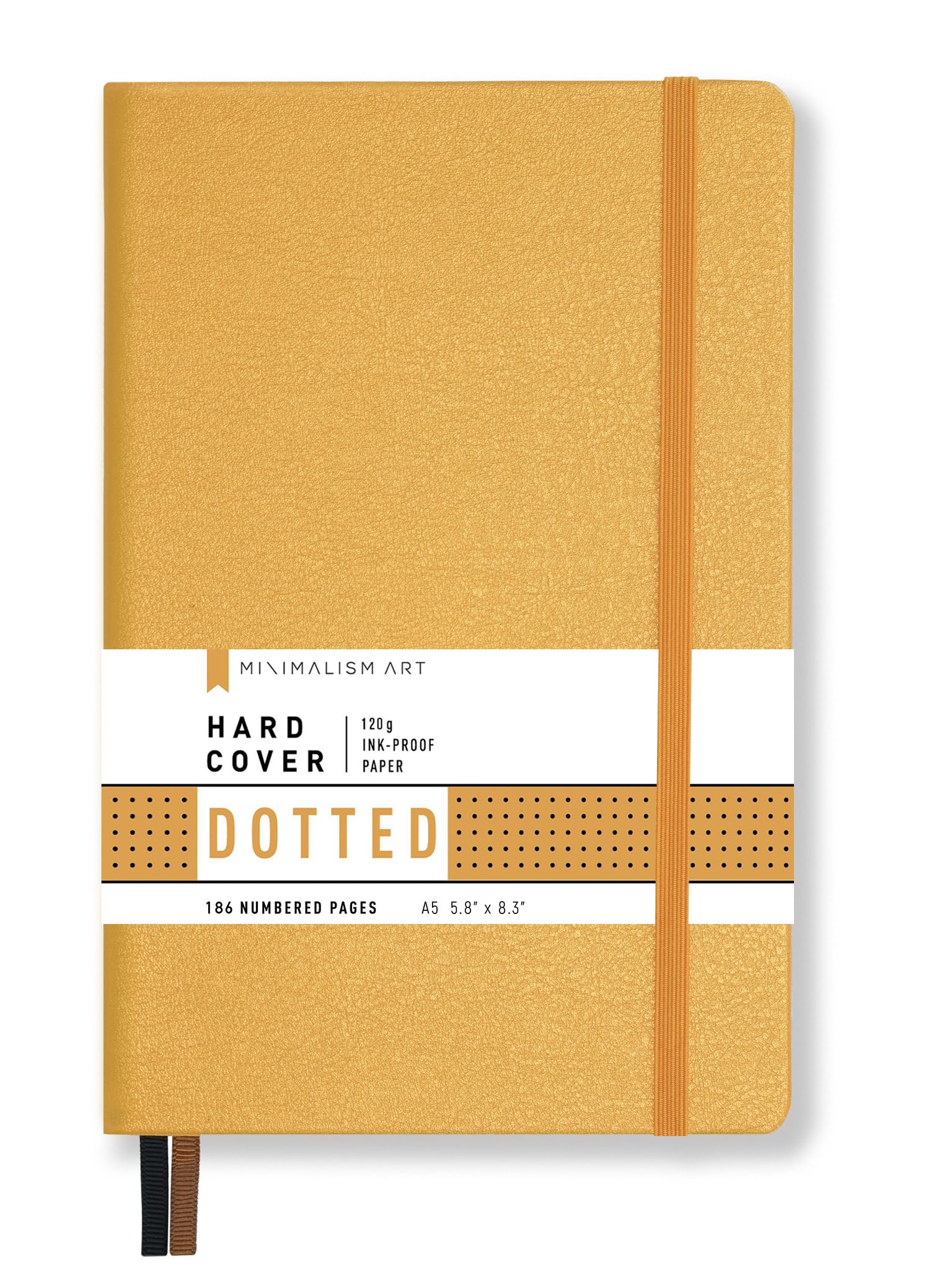 Minimalism Art Premium Edition Notebook Journal, Medium A5 5.8 x 8.3 inches, Dotted Grid Page, Hard Cover, 234 Numbered Pages, Ink-Proof Paper 120gsm (Golden Yellow)