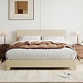 Allewie Queen Size Bed Frame with Adjustable Headboard, Upholstered Platform Bed with Wood Slats, Heavy Duty Mattress Foundation, No Box Spring Needed, Noise-Free, Easy Assembly, Beige