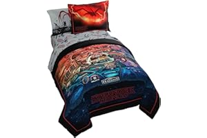 Jay Franco Comforter Set Includes Sheets and Pillow Covers - Soft and Cozy Bed Set for Stylish Room Decor, Multi - Stranger Things, 5 Piece Twin Size Bedding