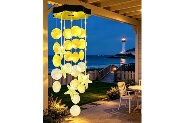 Toodour Solar Wind Chimes for Outside, Shells Light Gifts for Mom Grandma Women Wife Girls, Waterproof Solar Outdoor Decorati