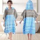 VOOVA & MOVAS Hooded Poncho Towel Robe for Teens | Soft, Absorbent Cotton | Versatile Beach, Pool, Swim & Bath Essential | Ages 8-16 | Blue & Grey