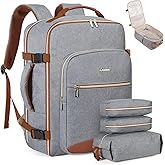 LOVEVOOK Travel Backpack for Women & Men 40L,Airline Approved Carry On Backpack Travel Essentials,TSA Carry on Luggage,Waterproof Personal Item Travel Bag,Suitcase with 3 Packing Cubes,Grey-Brown
