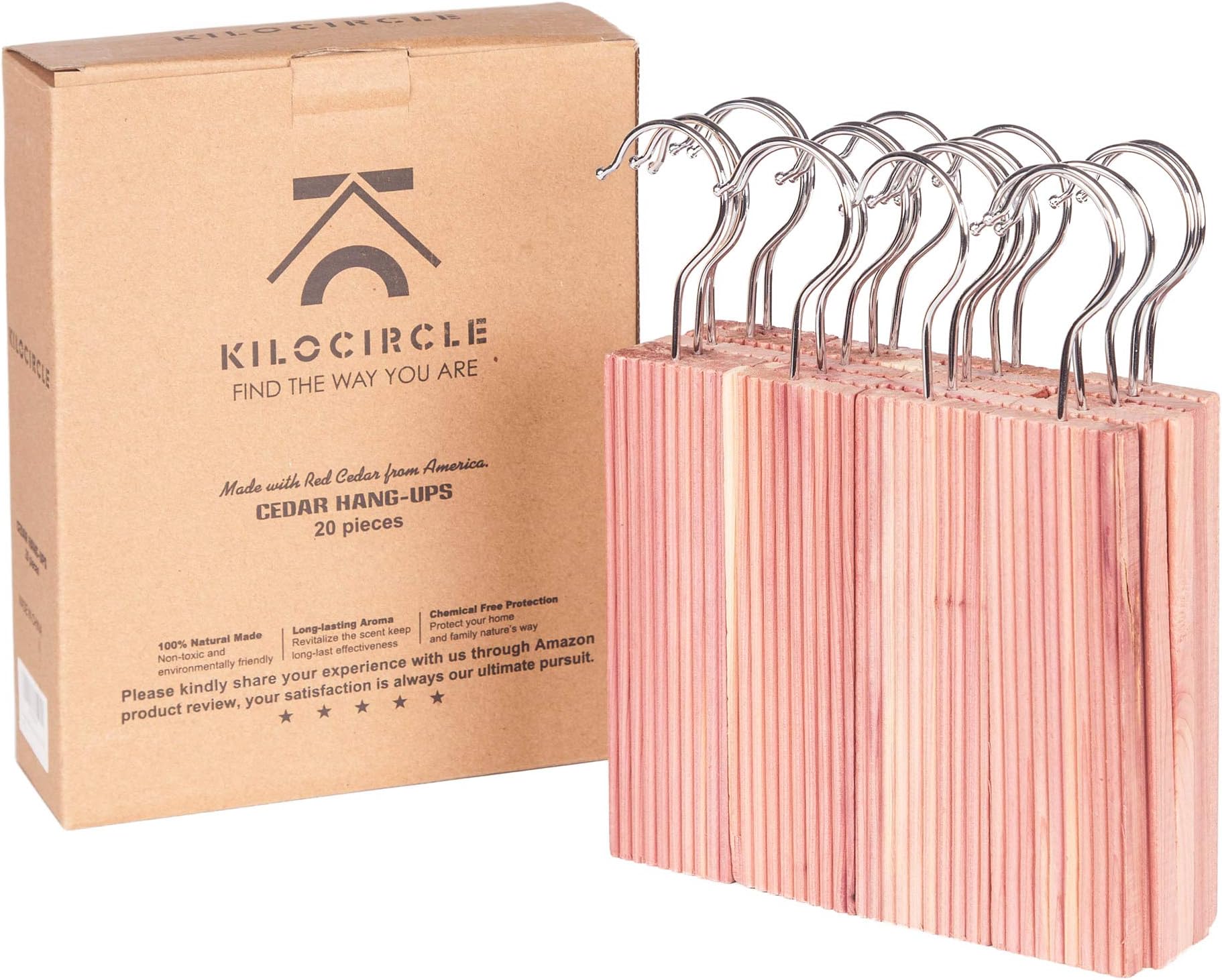 kilocircle [Newly Upgraded:Hook Assembled Cedar Hang ups for Closet 20pcs with Cedar Fragrance-Standard Size 6.5’’x1.9'’X0.5''