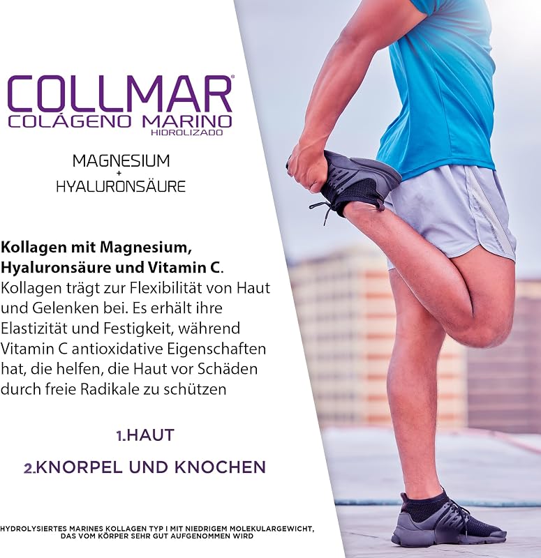 COLLMAR HYDROLYSIERTES KOLLAGEN mit Hyaluronsäure, Magnesium und natürlichem Vitamin C - Knochen und Gelenke - Marine Kollagen 3.900 mg/Tag | 180 Tabletten = 30 Tage | Vanillegeschmack