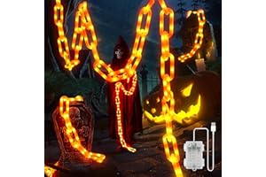 BEEWIN Halloween Decorations Chain Lights,10.4 Ft 175 LED Plastic Chain String Lights Battery Operated and USB,8 Lighting Modes Orange Light with Timer for Halloween Skeleton Dog Party Spooky Outdoor