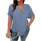 Tanst Sky Womens Plus Size Tops Short Sleeve V Neck Shirts Summer Casual Tunic Blouses XL-5XL