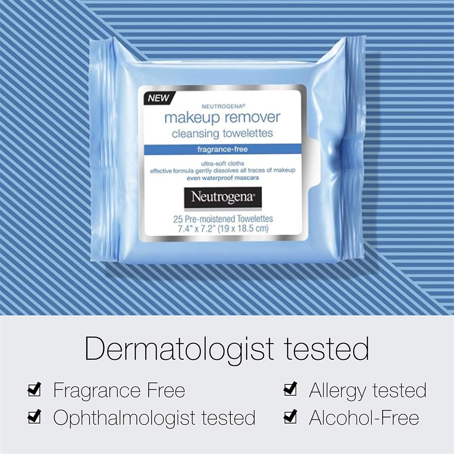 Neutrogena Fragrance-Free Makeup Remover Face Wipes, Daily Facial Cleansing Towelettes for Waterproof Makeup, Dirt & Oil, Gentle, Alcohol-Free & Fragrance Free, 25 ct: Beauty