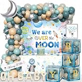 Party Inspo Over The Moon Baby Shower Decorations, Moon and Stars Baby Shower Decor, Space Astronaut Themed Party Supplies Backdrop Balloon 124 PCs Space Themed Party Supplies
