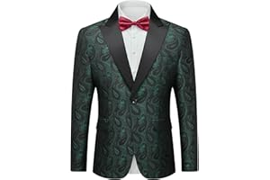 YND Mens Floral Suit Blazer, Slim Fit Paisley Tuxedo Jacket, Shawl Lapel with Bow Tie for Prom, Dinner, Wedding, Party