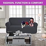 SAMSTEX 3 Seater Stretch Sofa Cover Grey Soft Non-Slip Machine Washable view 3