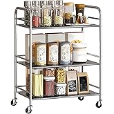 HOMCOM Stainless Steel Utility Cart, 3 Tier Rolling Cart with Adjustable Shelf, Serving Storage Trolley on Wheels with Handle