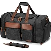 Celvetch Canvas Duffle Bag for Travel 50L Expandable Travel Duffel Bags for Men Women Overnight Weekend Gym Bag with Shoes Compartment - Dark Grey