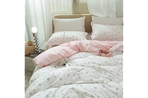 AMWAN Cotton Floral Duvet Cover Sets Twin Pink White Floral Bedding Sets Chic Flower Branches Pattern Comforter Cover Vintage Aesthetic Bedding Cover for Kids Teen Women 1 Duvet Cover with 2 Pillowcases