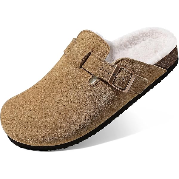 Amazon.com | KIDMI Women's Fur Lined Suede Clogs Fuzzy Cork