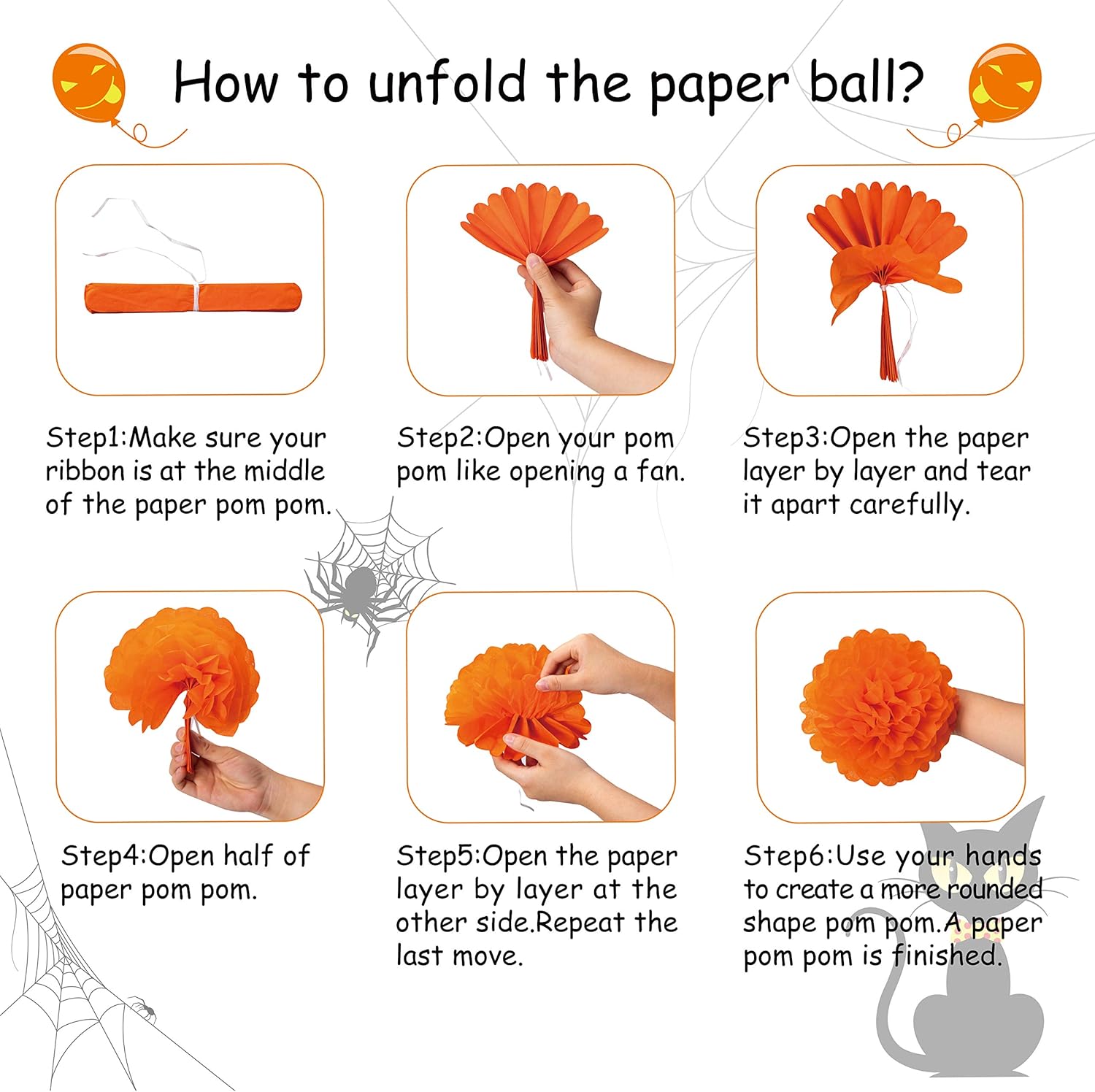 62PCS Halloween Party Decorations Set - Hallowmas Photo Booth Props Banner Balloons Pom Poms Hanging Swirls Spider Pumpkin Ornaments Supplies: Kitchen & Dining