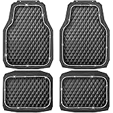 CAR PASS Bling Diamond Rubber Car Mats, Heavy Duty Deep Dish All-Weather Floor Mat Full Set Anti-Slip 3D Rhombus Waterproof Trim Fit Liner Universal Glitter Sparkly Shining Rhinestone, White Diamond