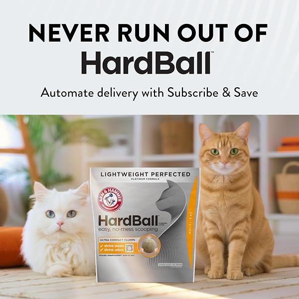 ARM & HAMMER HARDBALL LIGHTWEIGHT 5-IN-1 CLUMPING CAT LITTER, 24/7 ODOR CONTROL, LONG-LASTING NON-CLAY & 99.9% DUST-FREE MULTI-CAT FORMULA, GARDEN BLOOM SCENT, 14.5 LBS