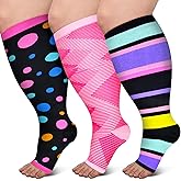 PAMAID Open Toe Compression Socks for Women 3 pairs Toeless Sock Wide Calf Knee High Support Sock