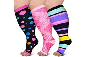 Open Toe Compression Socks for Women 3 pairs Toeless Sock Wide Calf Knee High Support Sock