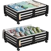 Wisuce 2 Packs Bamboo Under Bed Storage Organizer with Wheels Black Small | 360&deg; Lockable Wheels,120lbs Load Capacity, Multi-scene ,Dustproof Clear Storage Bag, Large Capacity,Easy Quick Assembly