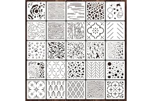 EAGEUS 6 Inch Wall Texture Stencils for Painting, 25 Pieces Reusable DIY Modern Wall Stencil Mixed Crackle Marble Background Camo Spray Paint Art Templates for Wood Canvas Paper Floor Tile(Wall)