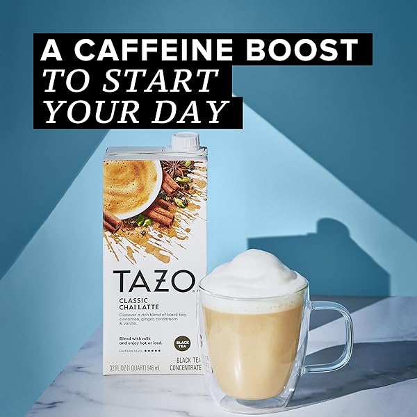 TAZO CLASSIC CHAI LATTE, BLACK TEA CONCENTRATE, EASY-TO-SERVE CAFFEINATED CHAI TEA FOR EVERYDAY LATTES, MOCKTAILS AND HOT OR ICED, 32 OZ CARTON