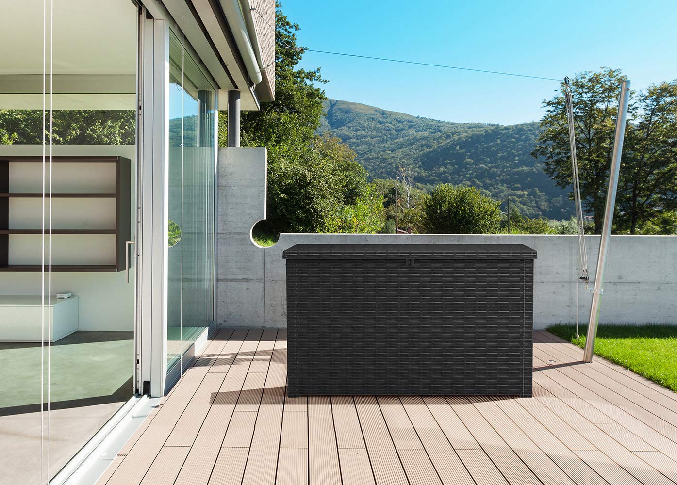 Keter Java XXL 230 Gallon Resin Rattan Look Large Outdoor Storage Deck
