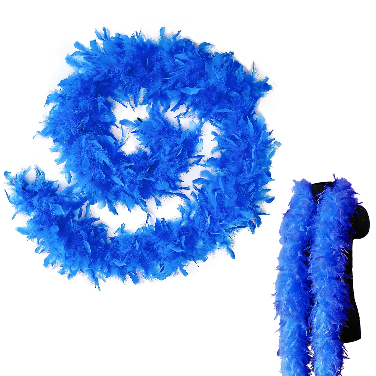 MORAINJAY Colorful Feather Boas,6.6ft/2m Royal Blue Natural Turkey Feather Boa for Women,Girls,80g Fluffy Boa Feather for Fancy Dress Home Dancing Party,Wedding,Halloween,Cosplay,Costume Decoration
