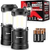 GearLight Camping Lantern - 2 Portable LED Battery Powered Lantern with Magnetic Base and Foldable Hook for Emergency Use or Campsites, Essential Hurricane Survival Kit with Batteries - Black