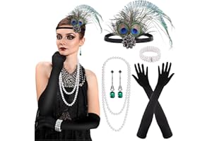 PLULON 1920s Flapper Great Gatsby Accessories Set Fashion Roaring 20's Theme Set with Headband Headpiece for Women