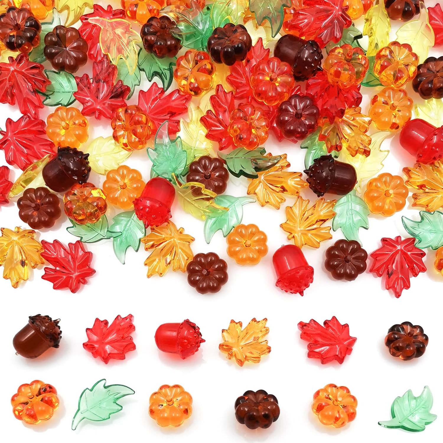 Vase Fillers - LYFJXX Fall Vase Filler for Thanksgiving, 130 Pcs Acrylic Pumpkin Leaves Maple Leaves Acorn Gems Centerpieces Table Scatters Thankgiving Home Decor Fall Acrylic Pieces Autumn Decor 1LB/Bag