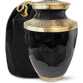 Everlight Memorials Black Urn for Ashes Adult Male or Female – Large Classic Glossy Black Cremation Urns for Human Ashes – Memorial Funeral Urn for Men & Women, Home Display, or Burial