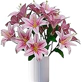 ARTIFIPLANT Light Purple Lillies Artificial Flowers, 6 Pcs Faux Lily Flowers,23 Inch Long Stem Tiger Lily Branch with 3 Full Blooms and 4 Leaves, Latex Real Touch Lilium Flower for Wedding Bouquet