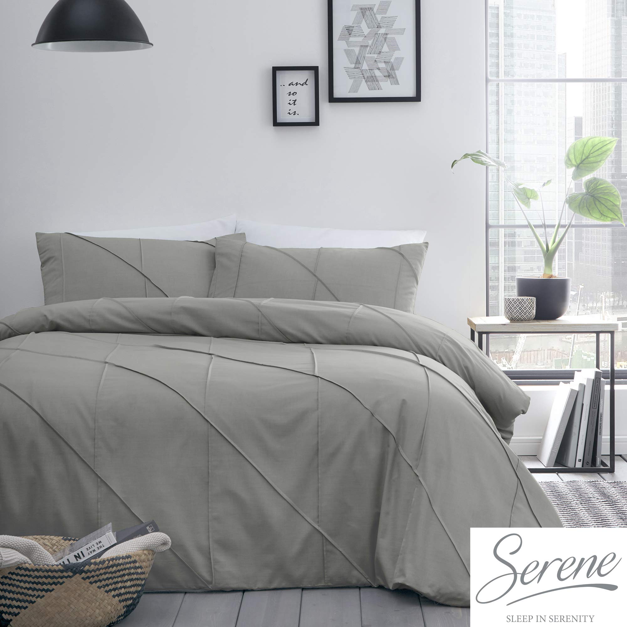 Serene Dart Pleated Boutique Duvet Cover Set, Grey, Double