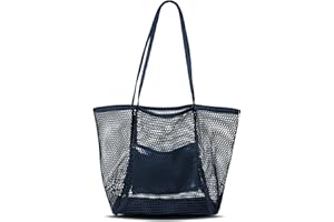 VKIOIP Women Mesh Tote Beach Bag, Casual Foldable Hobo Shoulder Bag for Picnic,Vacation