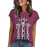 AKEWEI Womens Vintage Flower Print T Shirt Funny Cute Animal Graphic Tees Tops Loose Casual Outdoor Shirt