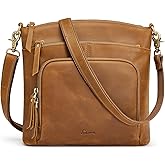 S-ZONE Crossbody Bags Purses for Women Trendy Genuine Leather Four Zipper Pockets Shoulder Handbags