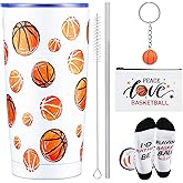 IUUIVV Basketball Gifts for Girls 20 oz Insulated Tumbler with Lid Makeup Bag Socks for Women Basketball Accessories Stuff Sport Gift Ideas for Christmas Birthday Party Favors