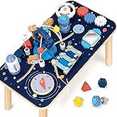 Pillowhale Wooden Activity Table for 1 Year Old – Standing Height Sensory Play Table for Babies, 10-in-1 Space-Themed Montessori-Inspired Learning Toy, First Birthday Gift