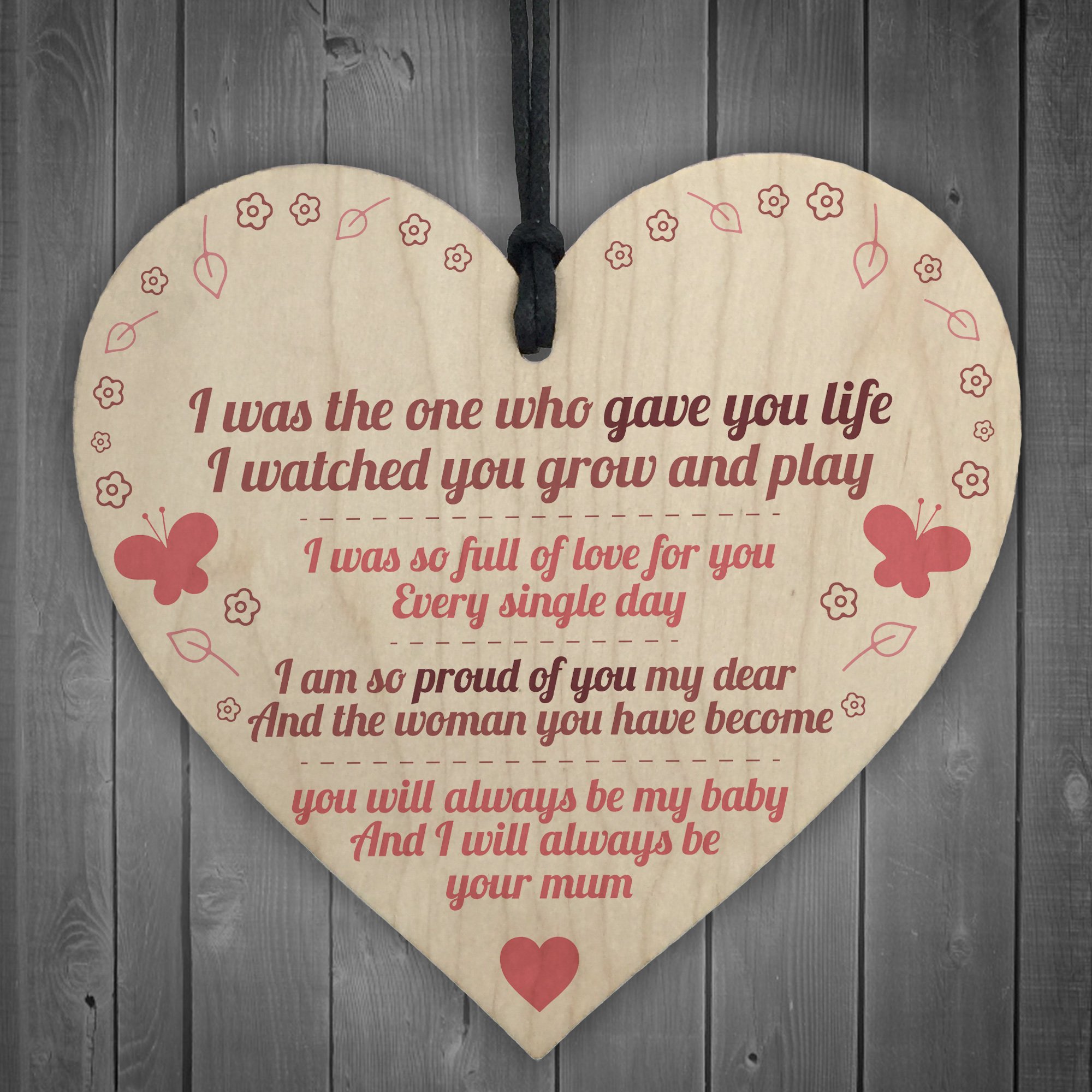 Red Ocean Gave You Life Mother Daughter Wooden Hanging Heart Plaque Gift Present For Daughter