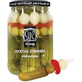 Sable &amp; Rosenfeld Tipsy Garlic &amp; Dill Cocktail Stirrers, 16 oz, Pack of 1 | Sable &amp; Rosenfeld Tipsy Garlic &amp; Dill Cocktail Stirrers Jar, Hand-Packed Martini Pickles and Olive Skewers, Kosher, For Gifts