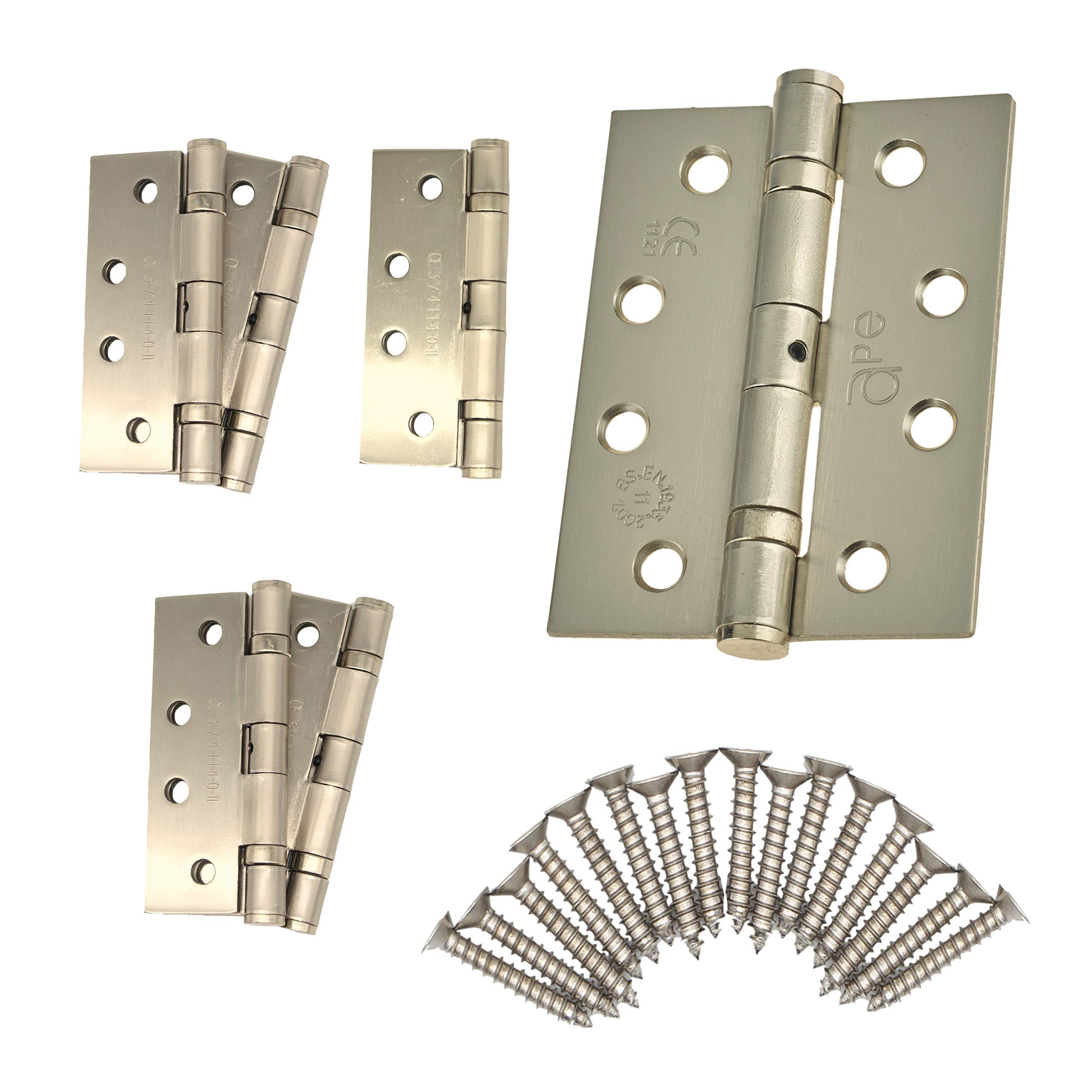 Door Hinge 4" / 102mm Satin Nickel Ball Bearing Washer CE Grade 11 for Fire Door 3 Pair