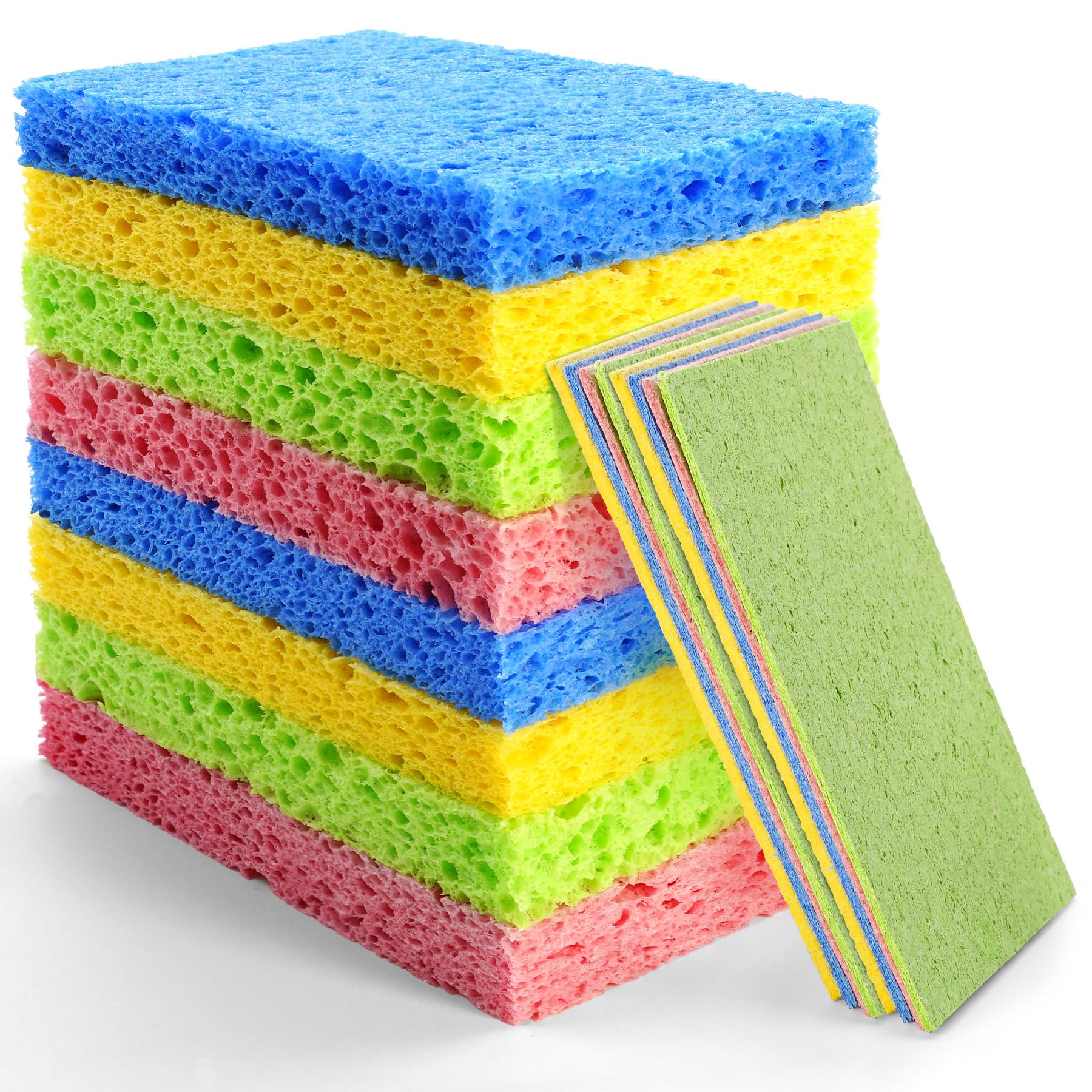16-Pack Compostable Washing Up Sponge, Colourful Cellulose Natural Dish Sponge, Non-Scratch Absorbent Dish Scrubber for Home Car Daily Use, Compressed Packaging